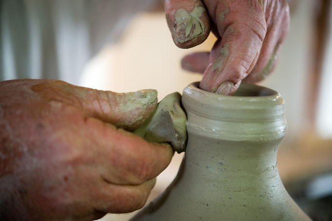 Nic Collins and Sabine Nemet in their pottery 2016
